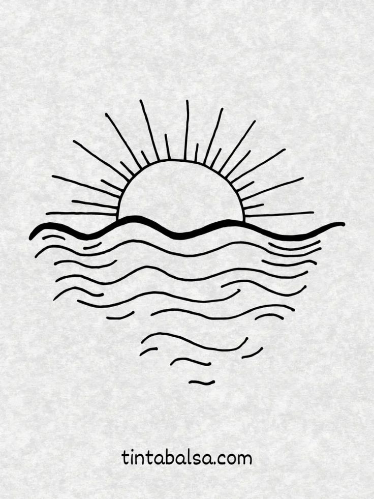 Desenho Fácil para Desenhar: Sol nascendo sobre o mar
