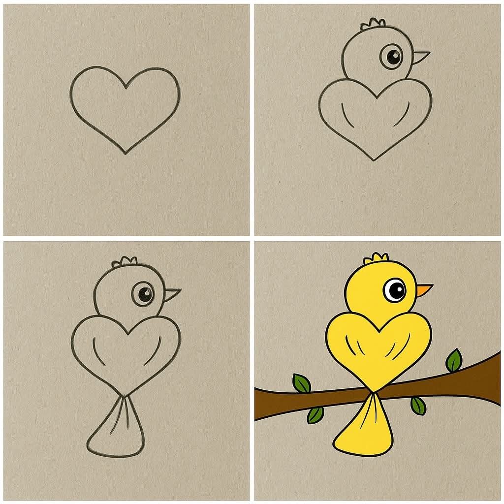 Desenhos Fáceis: Como desenhar um passarinho fofo