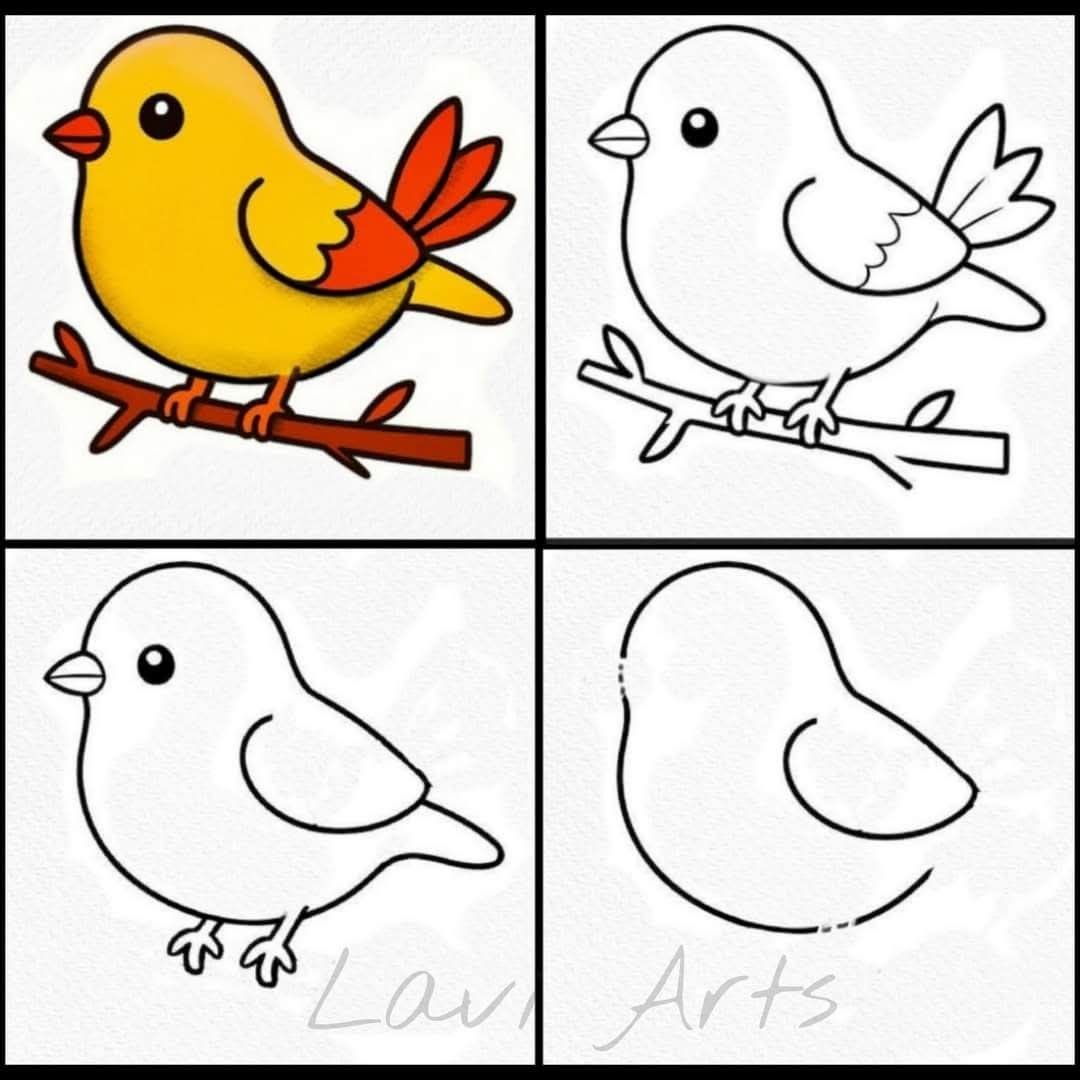 Desenhos Fáceis: Como desenhar um passarinho fofo