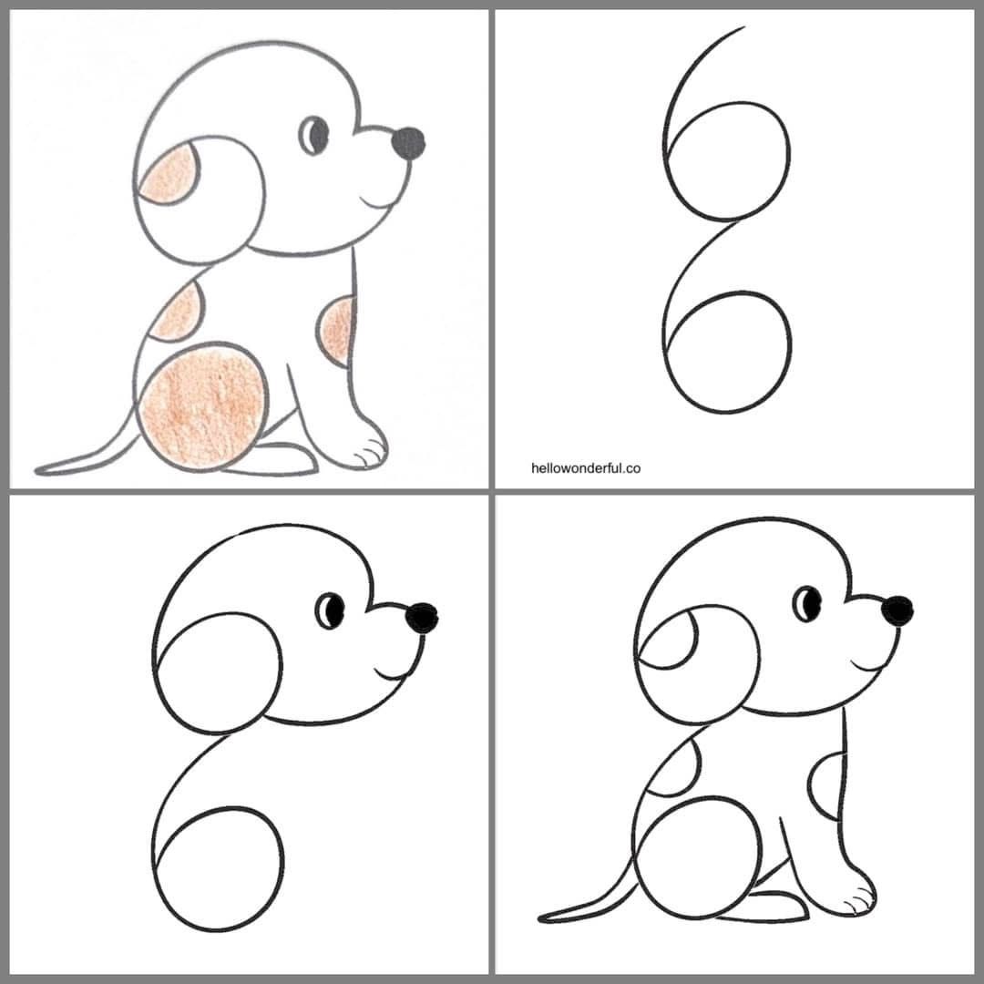Desenhos Fáceis: Como desenhar um Cachorrinho fofo