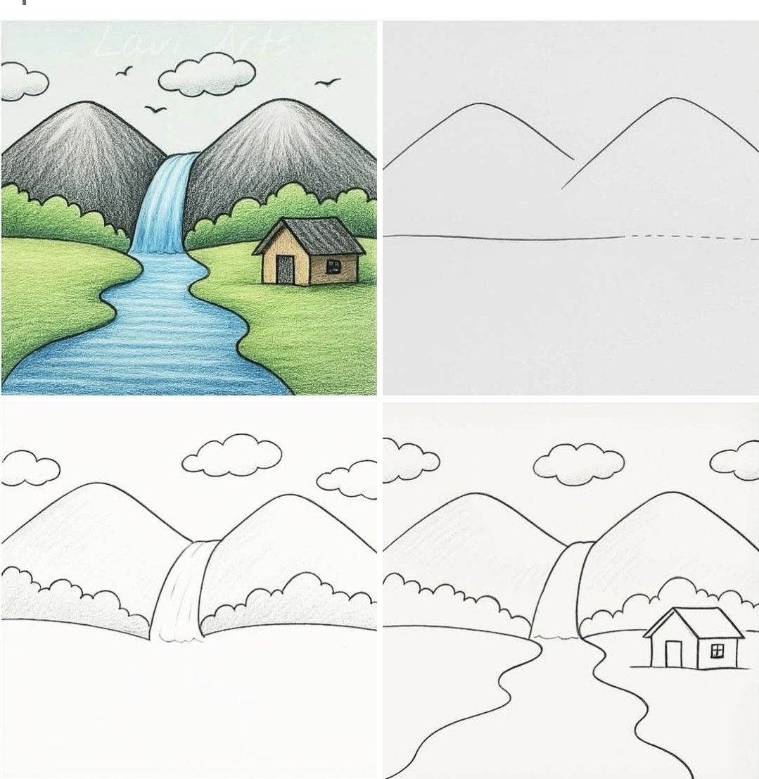 Desenhos Fáceis: Como desenhar uma paisagem com montanhas