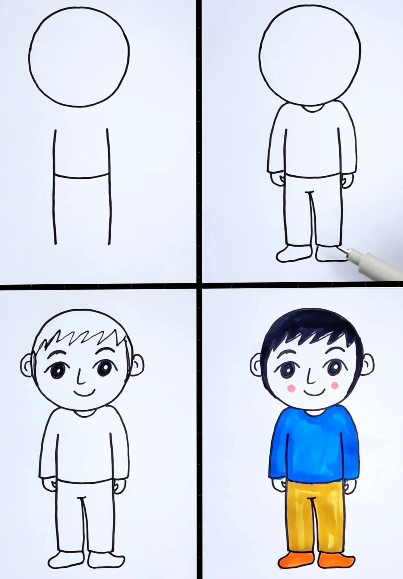 Desenhos Fáceis: Como desenhar um menino fofo