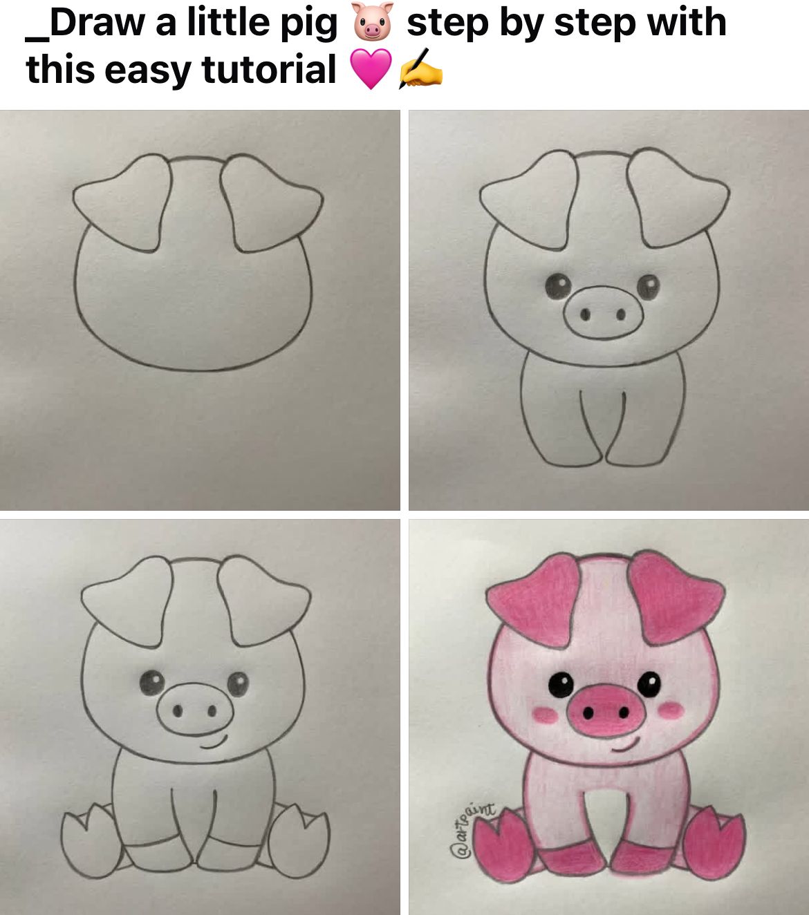 Desenhos Fáceis: Como desenhar um Porquinho fofo a lápis