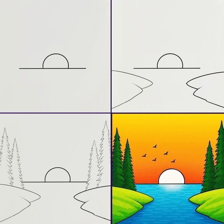 Desenhos Fáceis: Como desenhar um pôr do sol simples