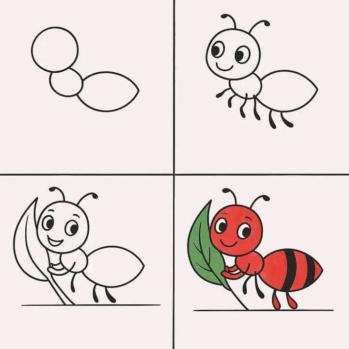 Desenhos Fáceis: Como desenhar uma formiga fofa e simples