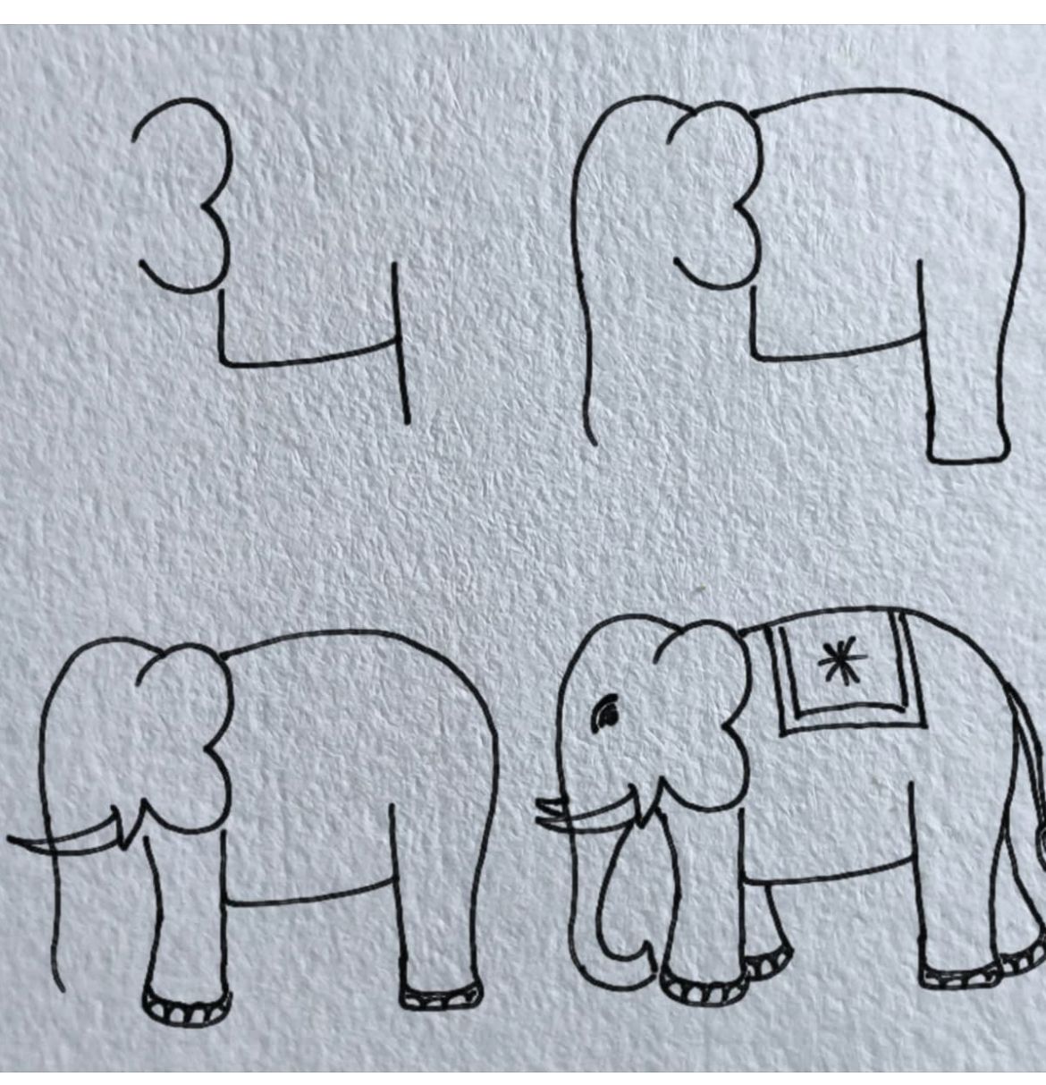 Desenhos Fáceis: Como desenhar um Elefante fofo a lápis