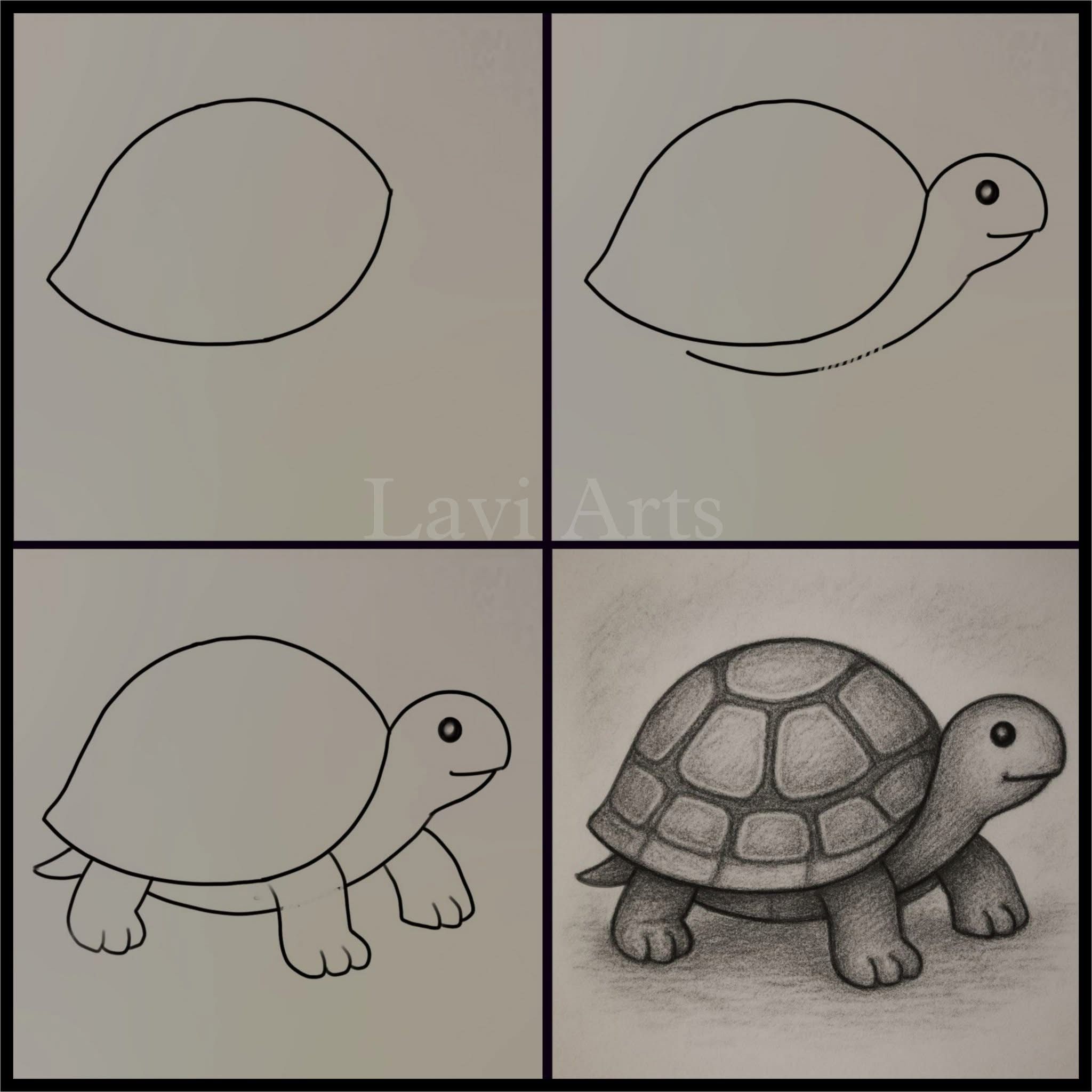 Desenhos Fáceis: Como desenhar uma tartaruga fofa a lápis