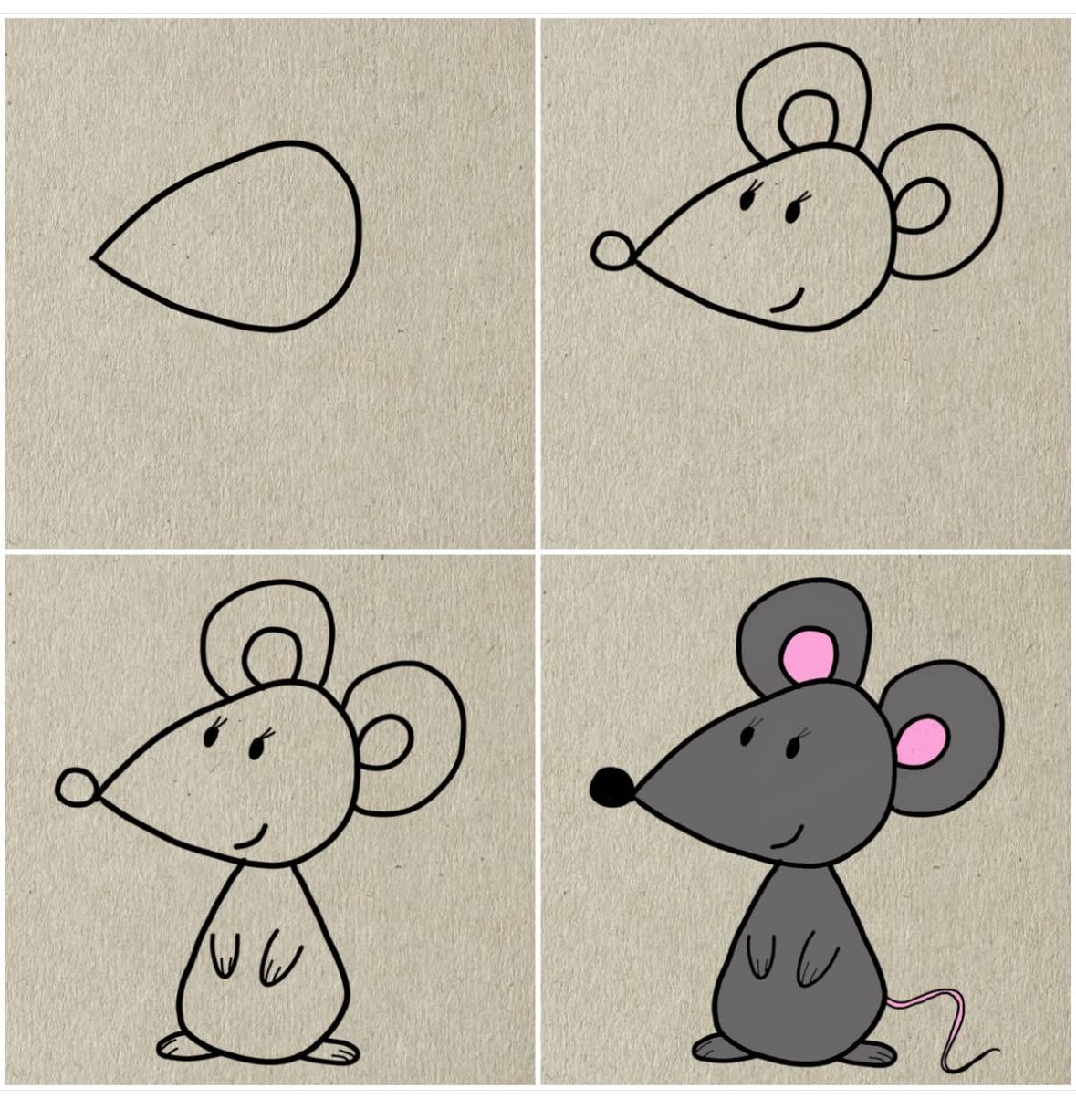 Desenhos Fáceis: Como desenhar um Rato fofo a lápis