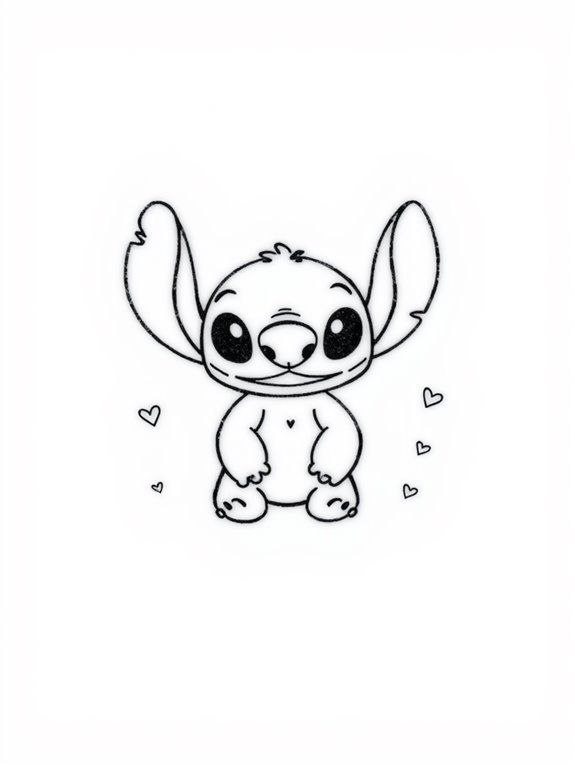 Desenho Fácil para Desenhar: Stitch com corações ao redor