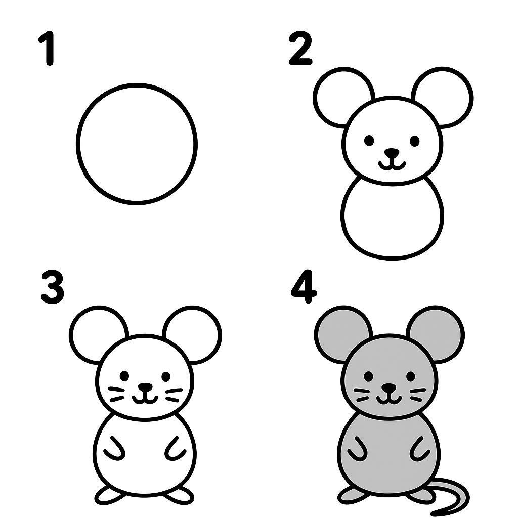 Desenhos Fáceis: Como desenhar um Rato fofo a lápis
