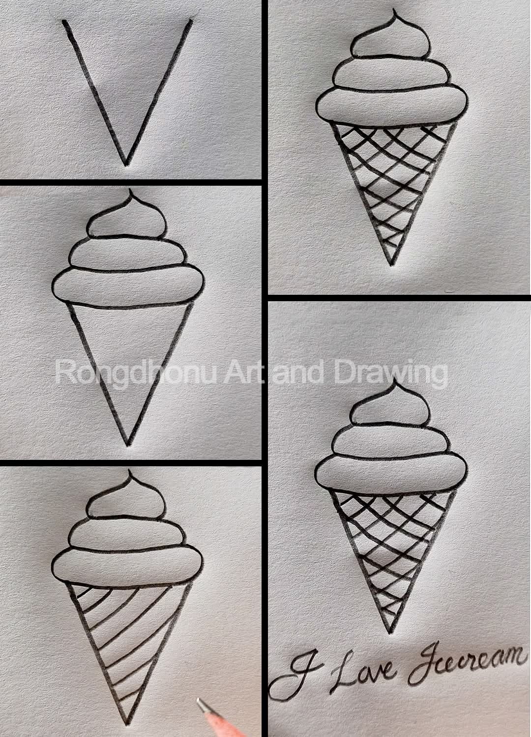 Desenhos Fáceis: Como desenhar um sorvete fofo e simples