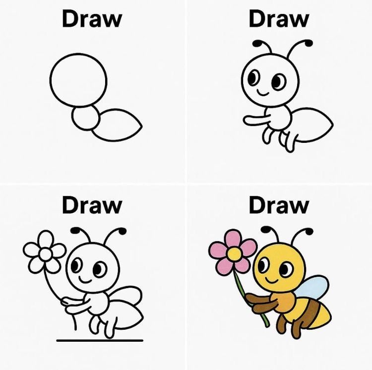 Desenhos Fáceis: Como desenhar uma abelha fofa a lápis