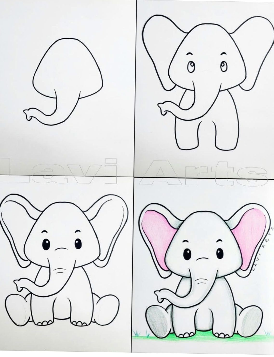 Desenhos Fáceis: Como desenhar um Elefante fofo a lápis