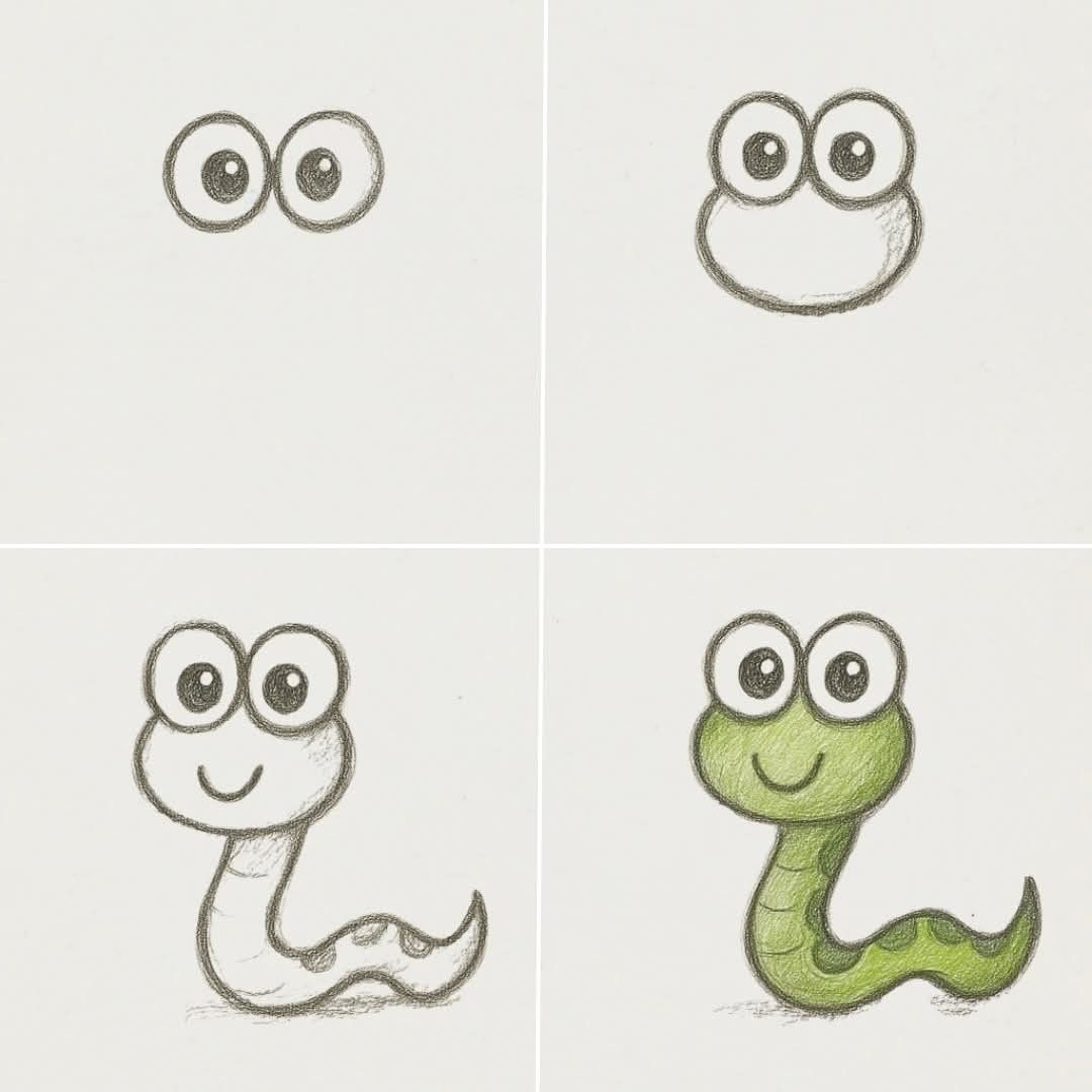 Desenhos Fáceis: Como desenhar uma cobrinha fofa a lápis