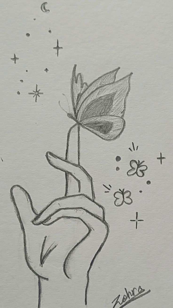 Desenho Fácil para Desenhar de mão segurando borboleta