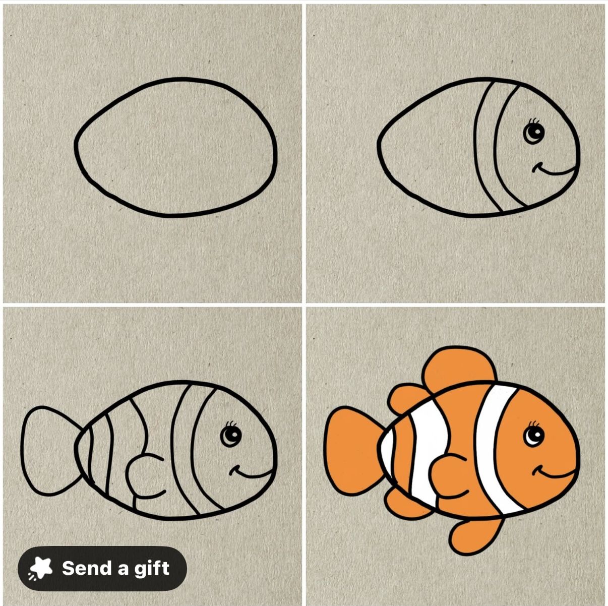 Desenho de peixe fácil e fofo para colorir