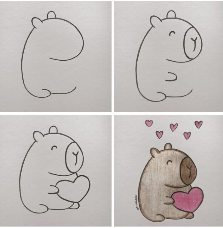 Desenhos Fáceis: Como desenhar um tatu fofo segurando coração