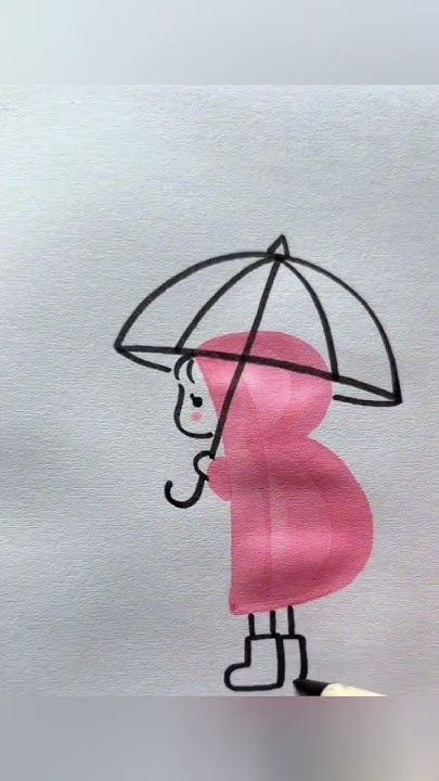 Desenho Fácil para Desenhar de Menina com Guarda-Chuva Rosa