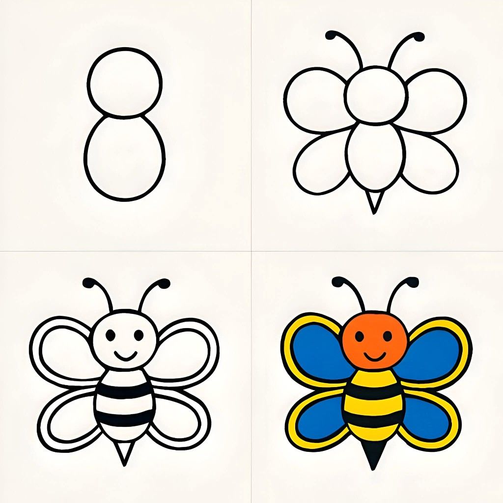 Desenhos Fáceis: Como desenhar uma abelha fofa e simples