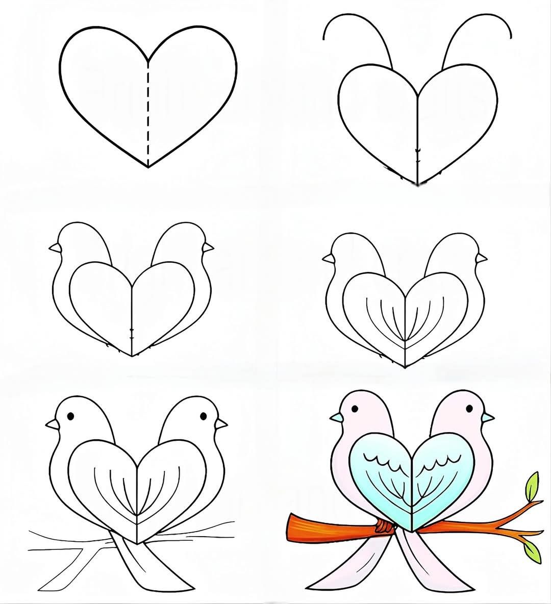 Desenhos Fáceis: Como desenhar dois pássaros fofos