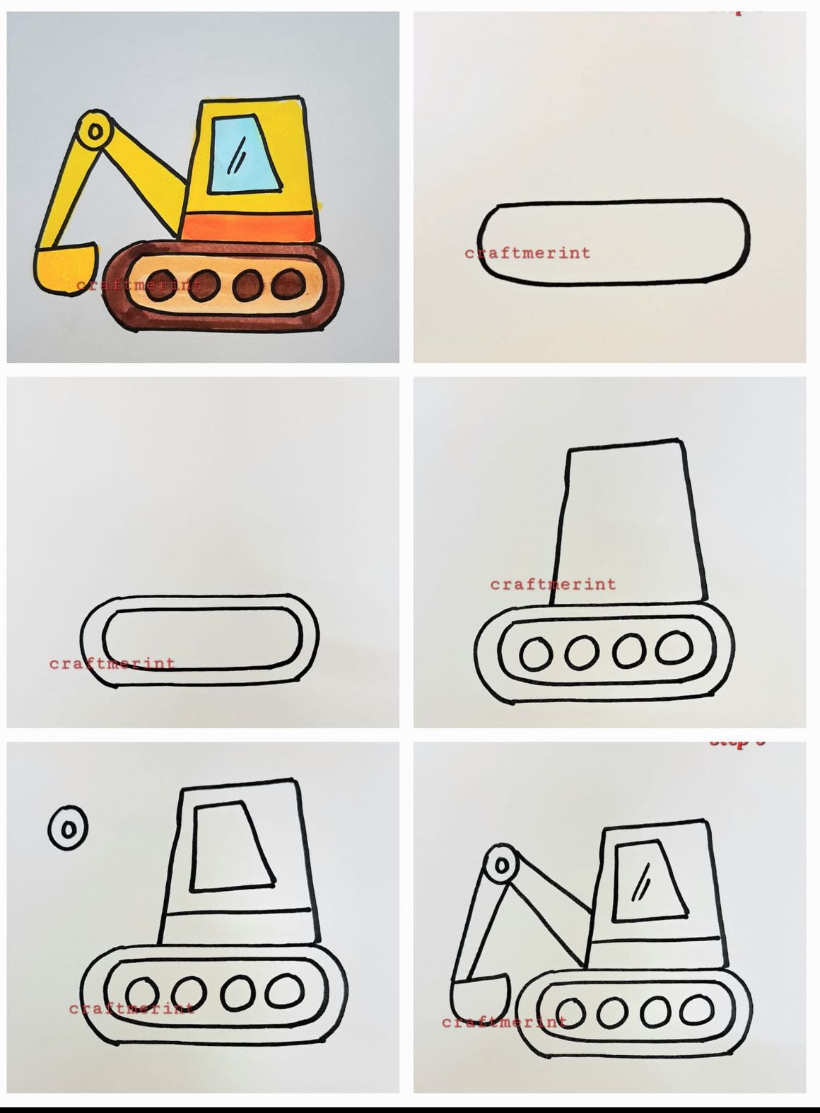 Desenhos Fáceis: Como desenhar uma escavadeira simples