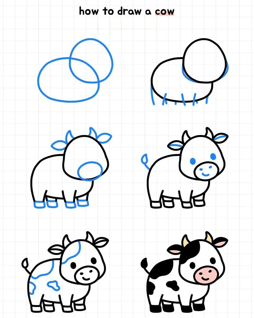 Desenhos Fáceis: Como desenhar uma vaca fofa a lápis