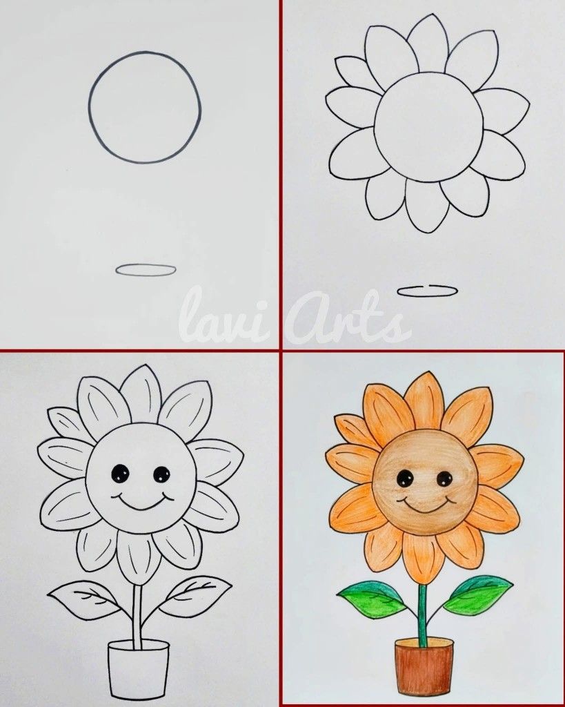 Desenhos Fáceis: Como desenhar um Girassol fofo