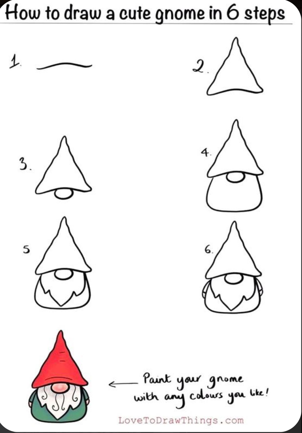 Desenhos Fáceis: Como desenhar um gnomo fofo.