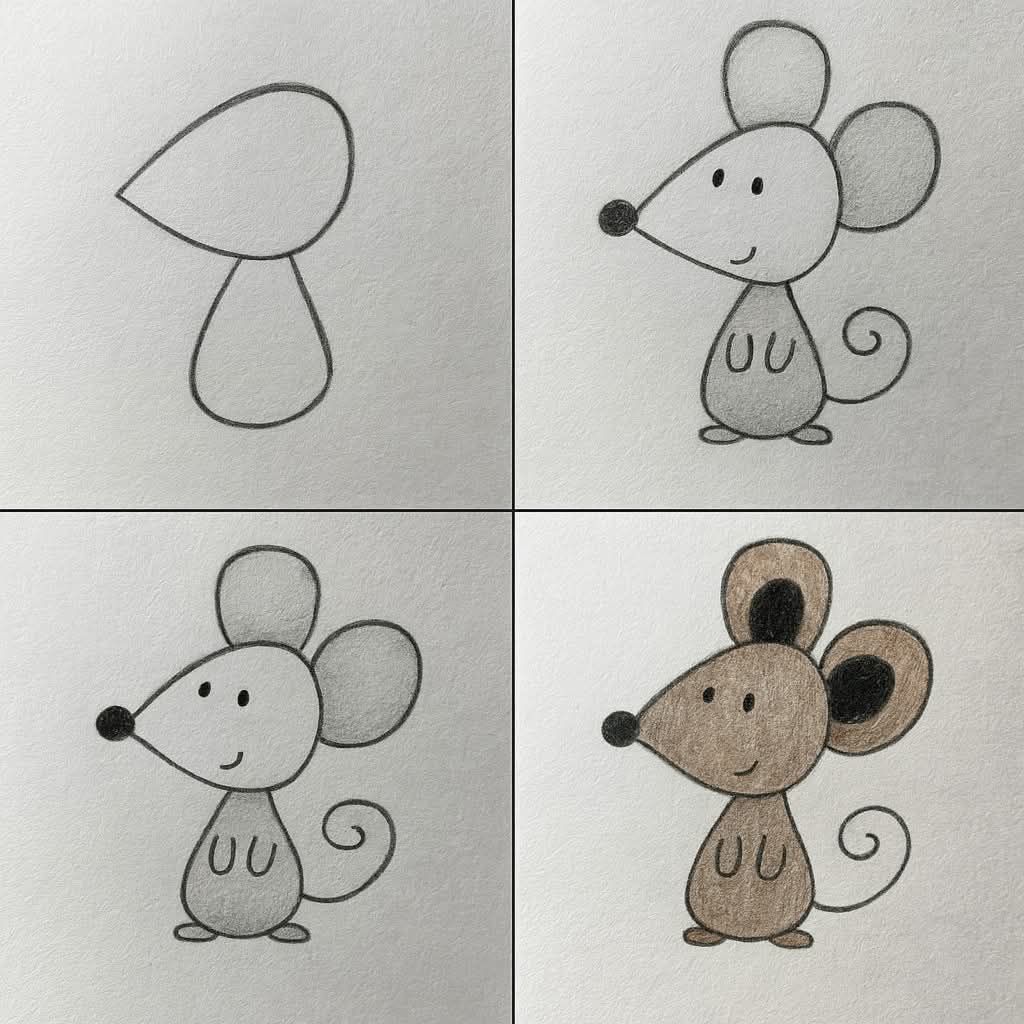 Desenhos Fáceis: Como desenhar um Rato fofo a lápis