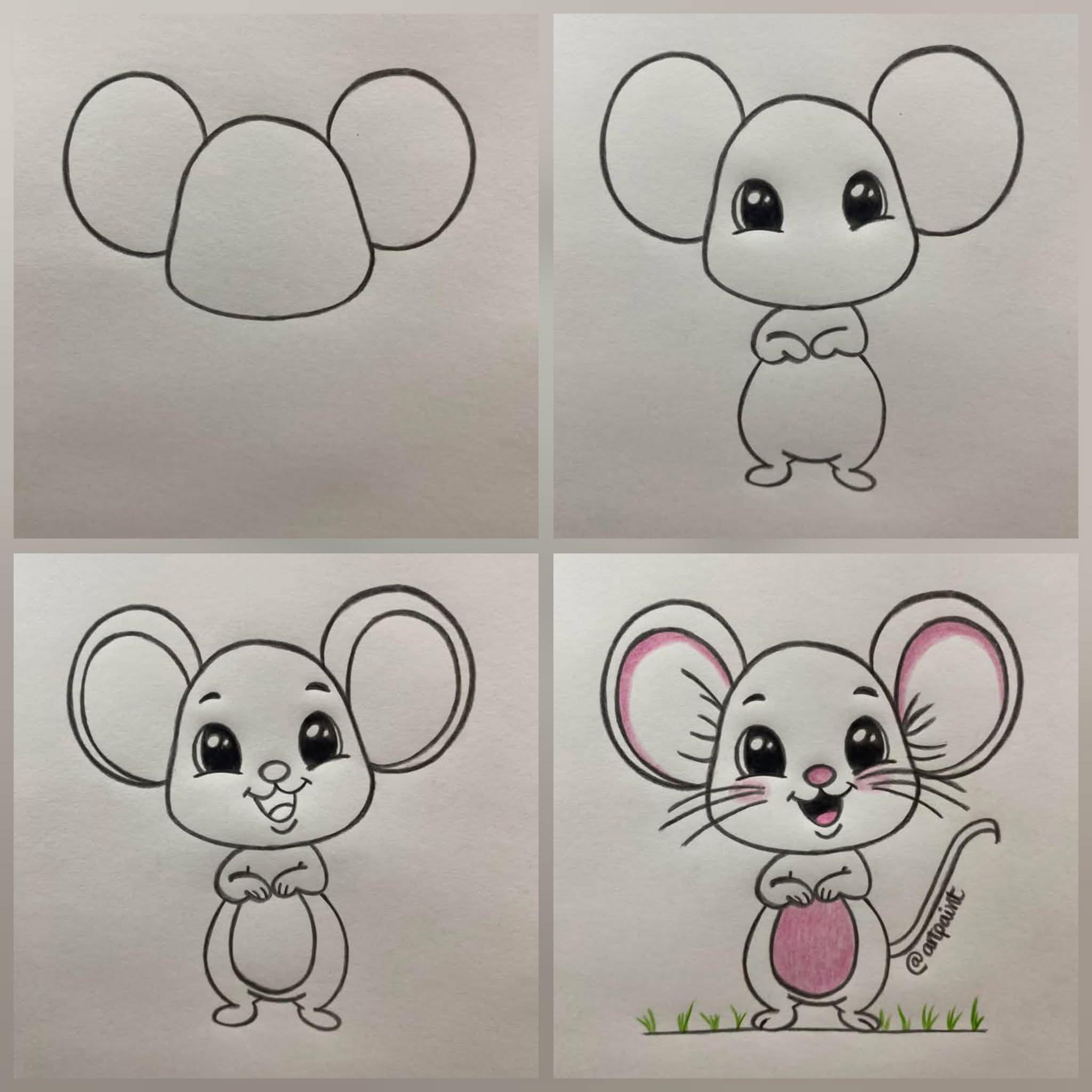 Desenhos Fáceis: Como desenhar um Rato fofo a lápis