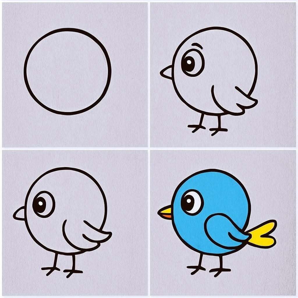 Desenhos Fáceis: Como desenhar um Pássaro fofo a lápis