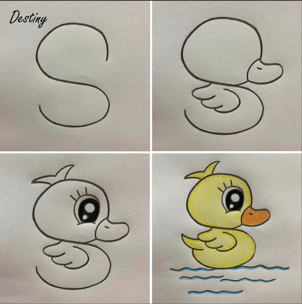 Desenhos Fáceis: Como desenhar um pato fofo a lápis