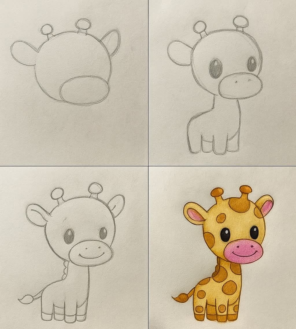 Desenhos Fáceis: Como desenhar uma girafa fofa a lápis