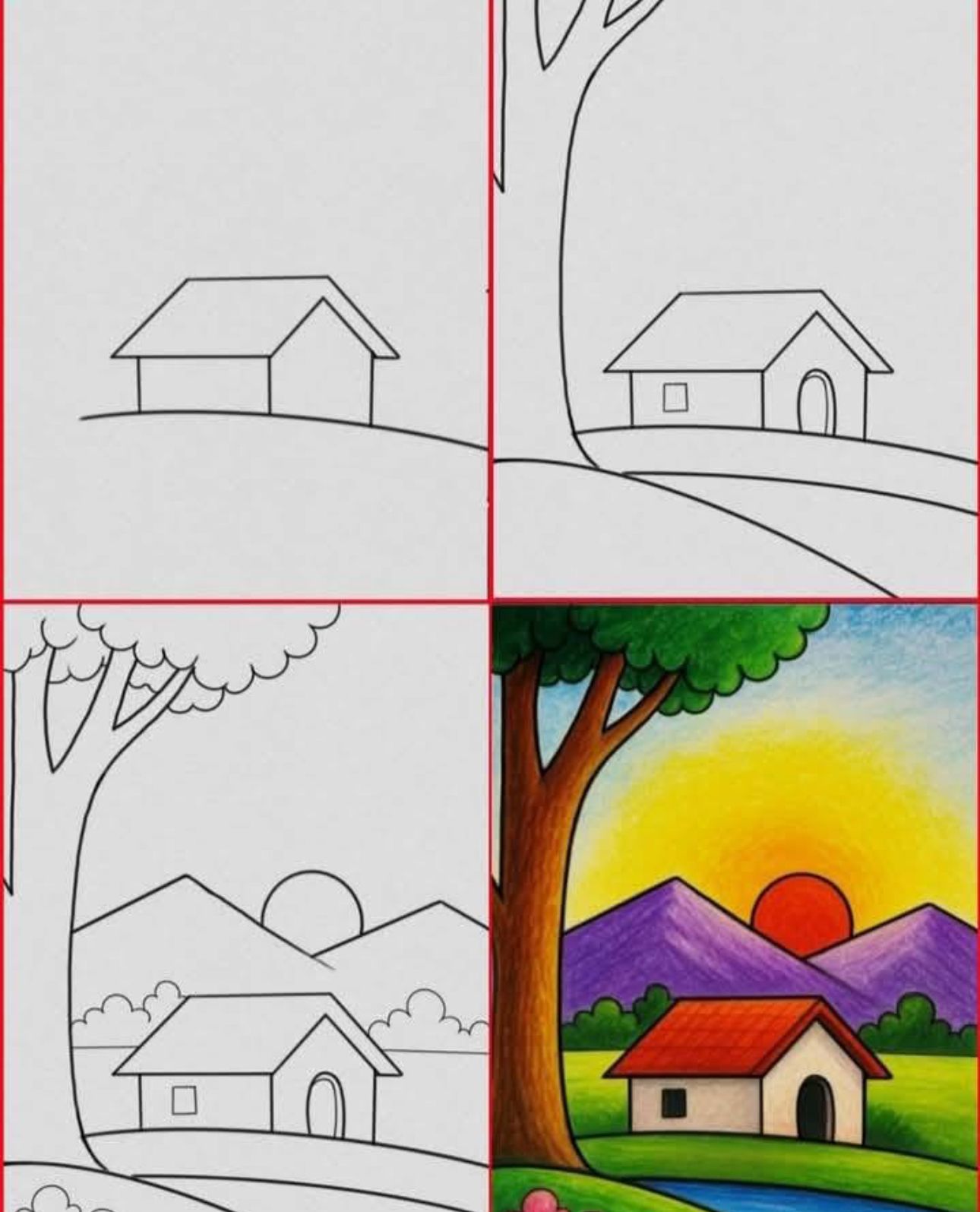 Desenhos Fáceis: Como desenhar uma casa simples com paisagem