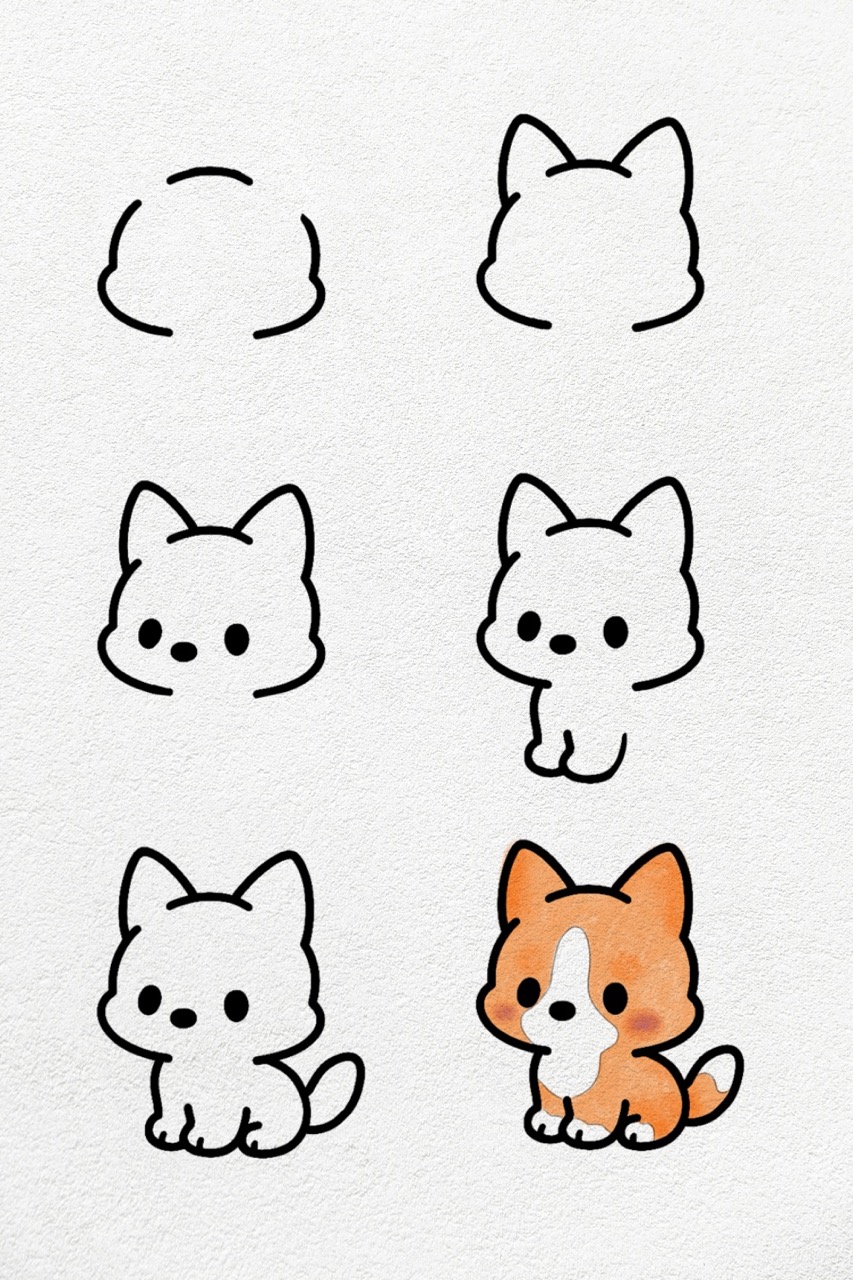 Desenhos Fofos: Cão fofo passo a passo fácil