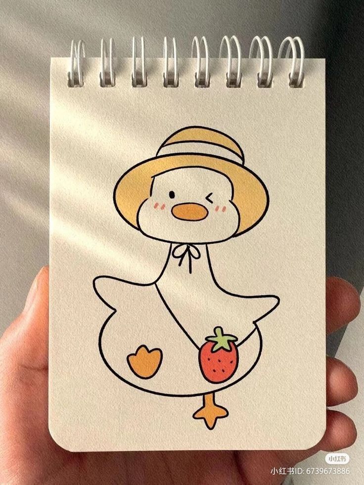 Desenhos Fofos Pato com chapéu e morango para desenhar