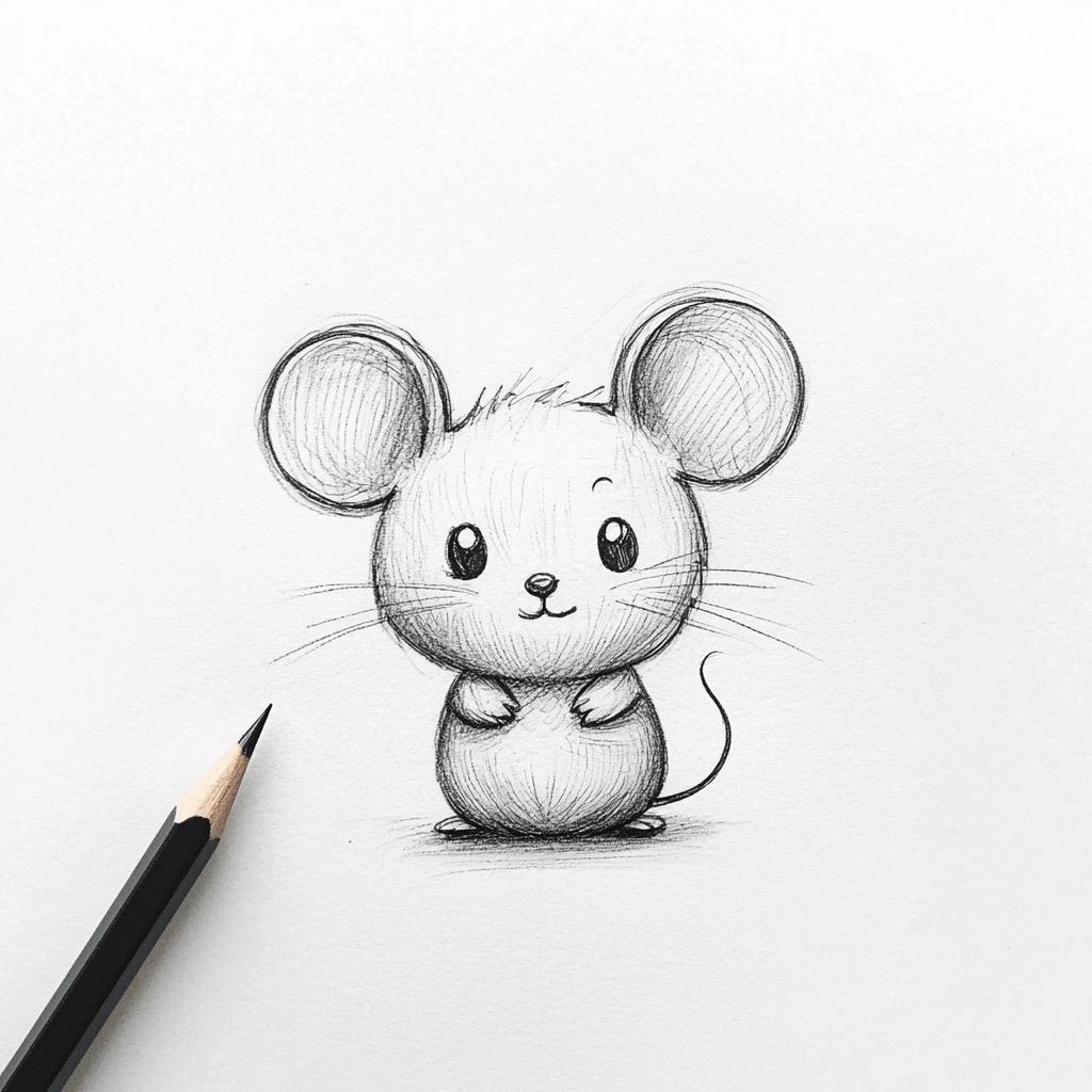 Desenhos Fofos: Ratinho fofo realista a lápis