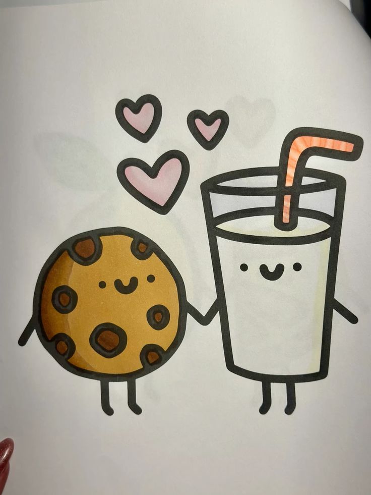 Desenhos Fofos: Biscoito e leite sorrindo para desenhar