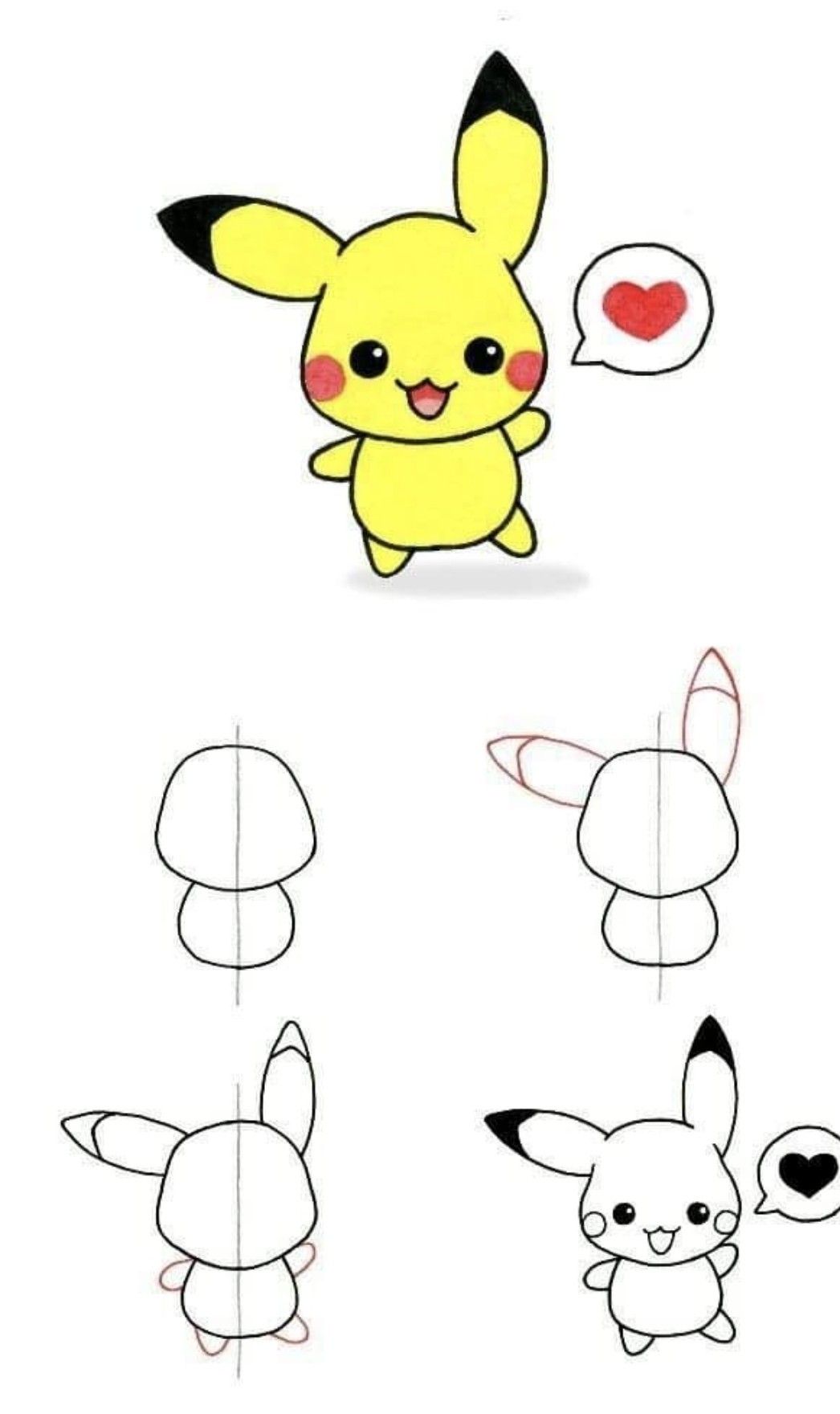 Desenhos Fofos: Pikachu fofo para desenhar fácil