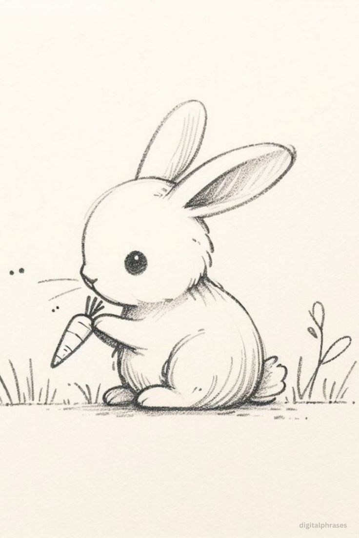 Desenhos Fofos: Coelhinho fofo segurando cenoura