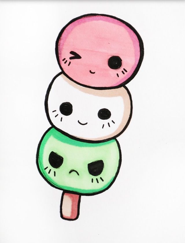 Desenhos Fofos: Dango kawaii para desenhar fácil