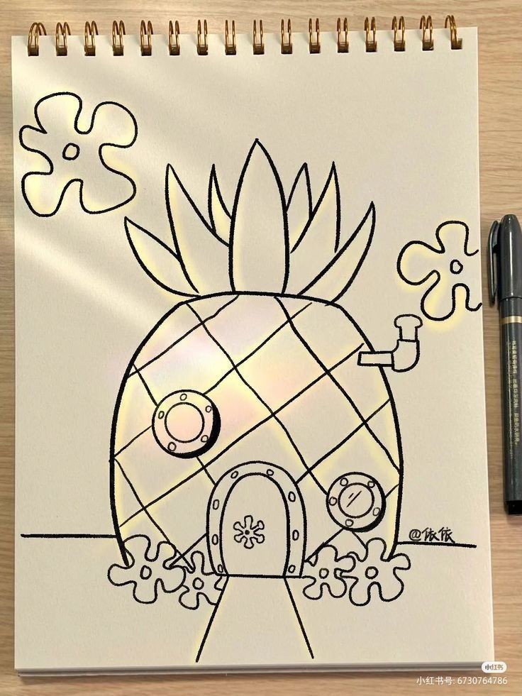 Desenhos Fofos: Abacaxi casa do Bob Esponja para desenhar