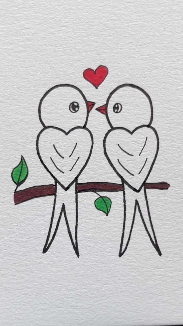 Desenhos Fofos: Pássaros com coração para desenhar