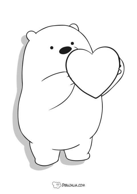 Desenhos Fofos: Urso fofo com coração para desenhar