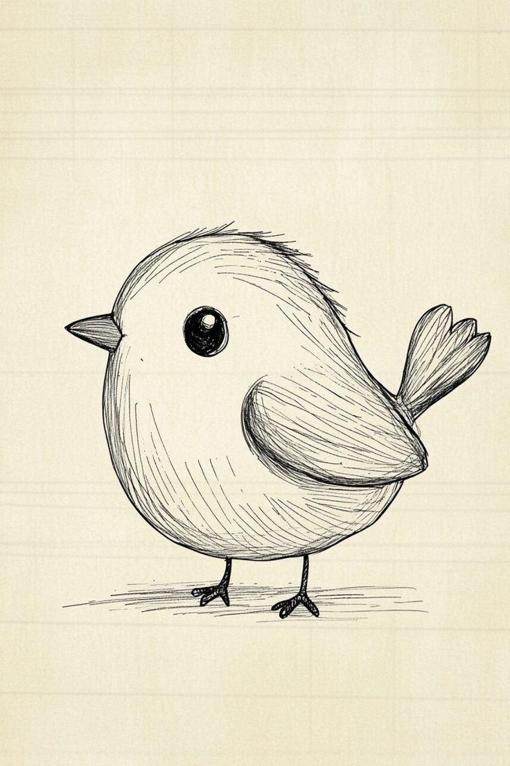 Desenhos Fofos: Pássaro fofo a lápis para desenhar