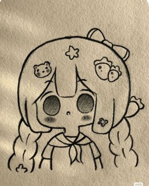 Desenhos Fofos: Menina fofa com tranças para desenhar