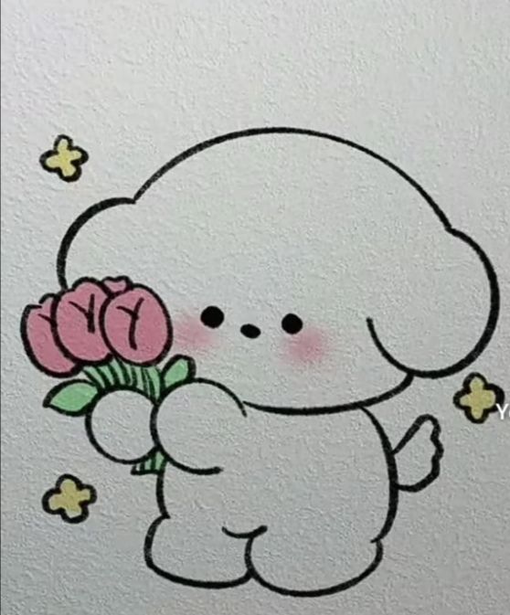 Desenhos Fofos: Cachorro fofo com rosas para desenhar