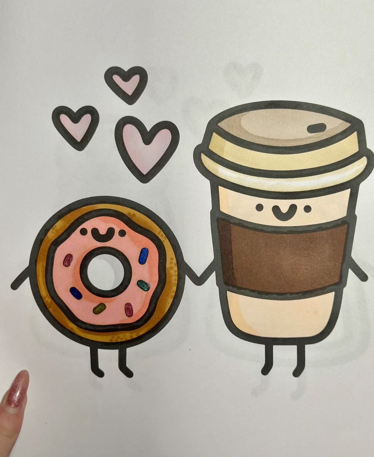 Desenhos Fofos: Donut e café sorridentes desenho fofo