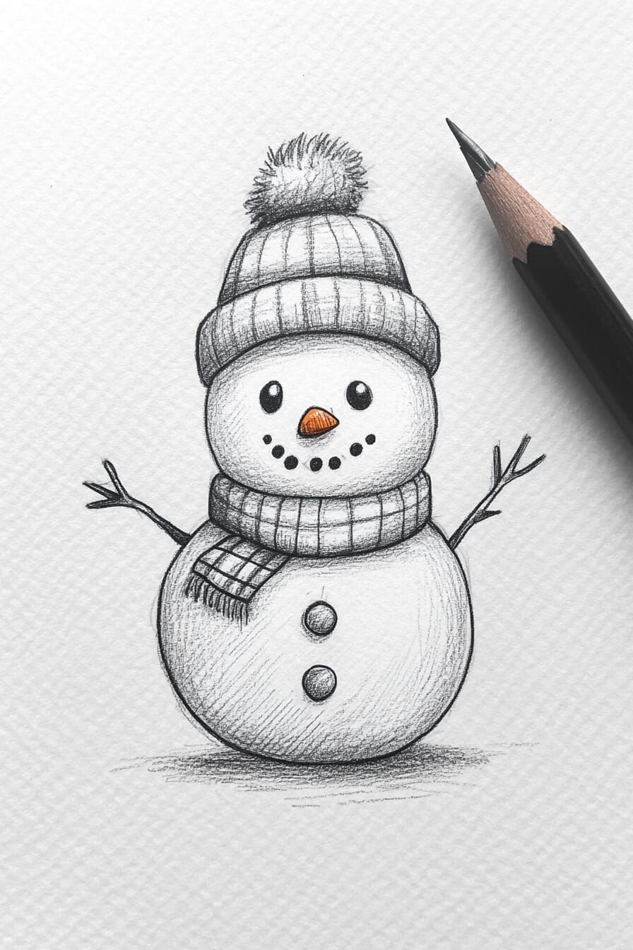 Desenhos Fofos: Boneco de neve simples para desenhar
