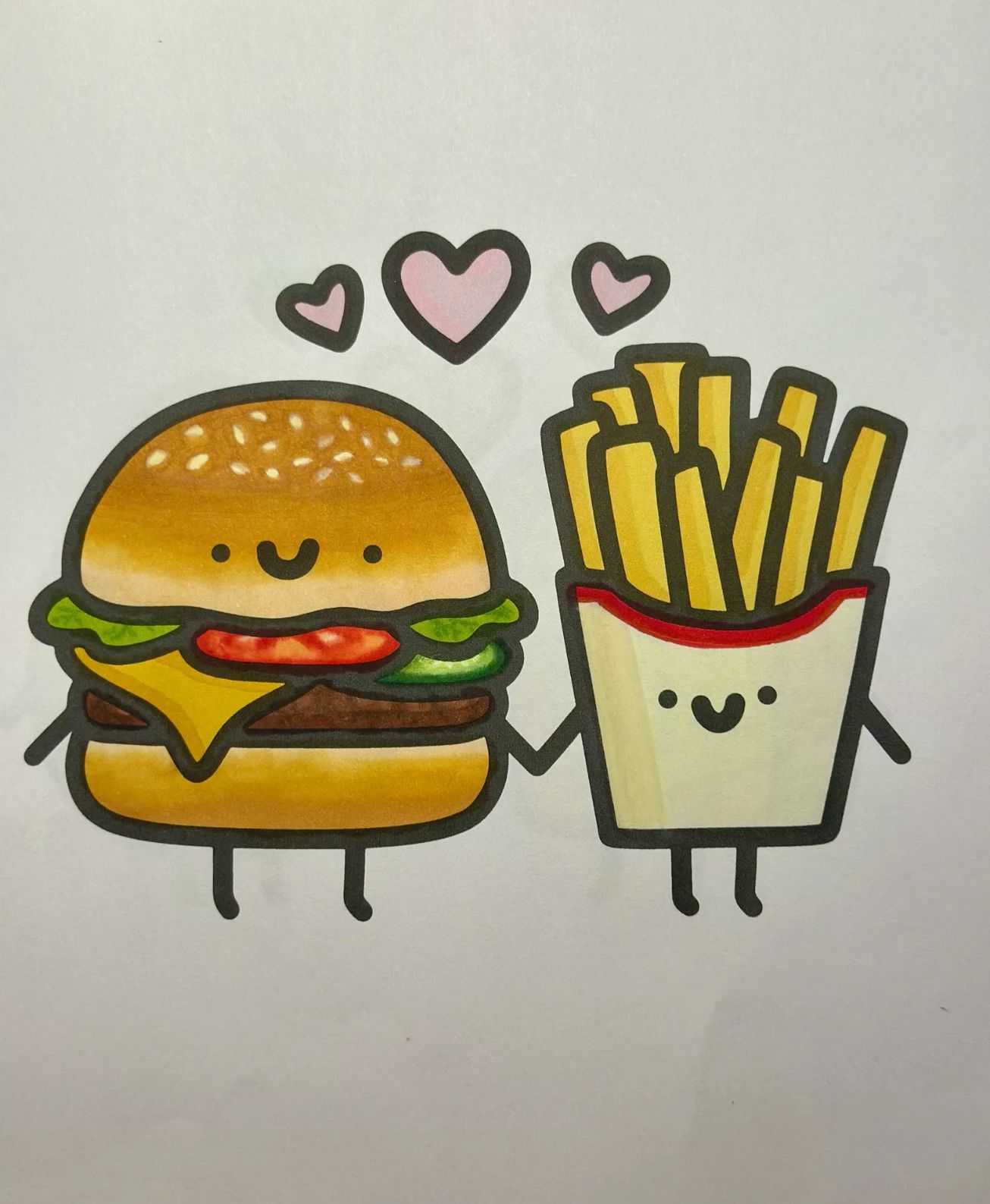 Desenhos Fofos: Hambúrguer e batata frita para desenhar